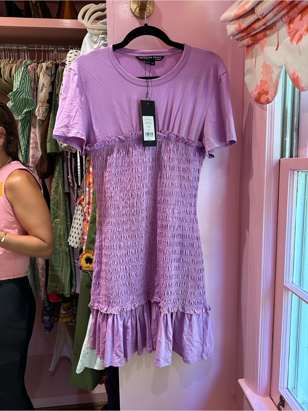 Veronica Beard Violet Ruffle-Waist Dress